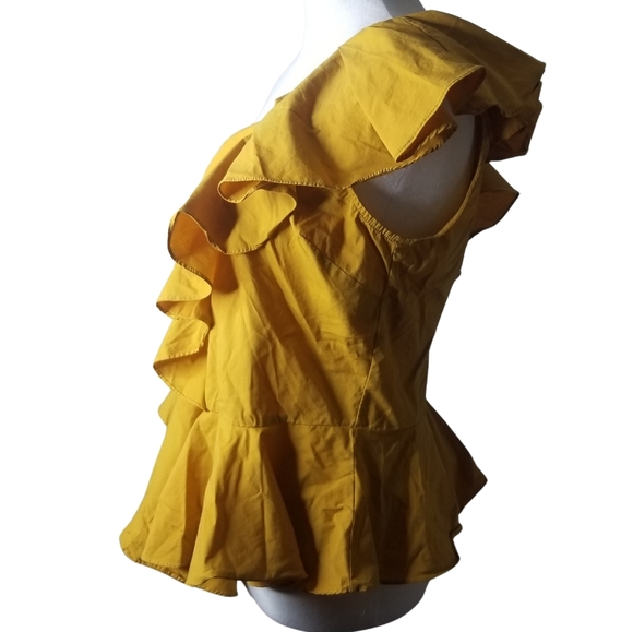 Strut & Bolt Golden One Shoulder Stylish Ruffle Top - Picture 3 of 7